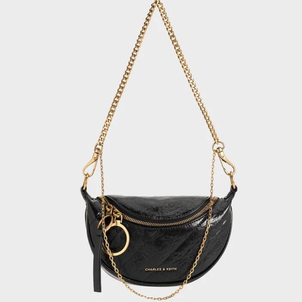 Charles & Keith Philomena Half-Moon Crossbody Bag - Black